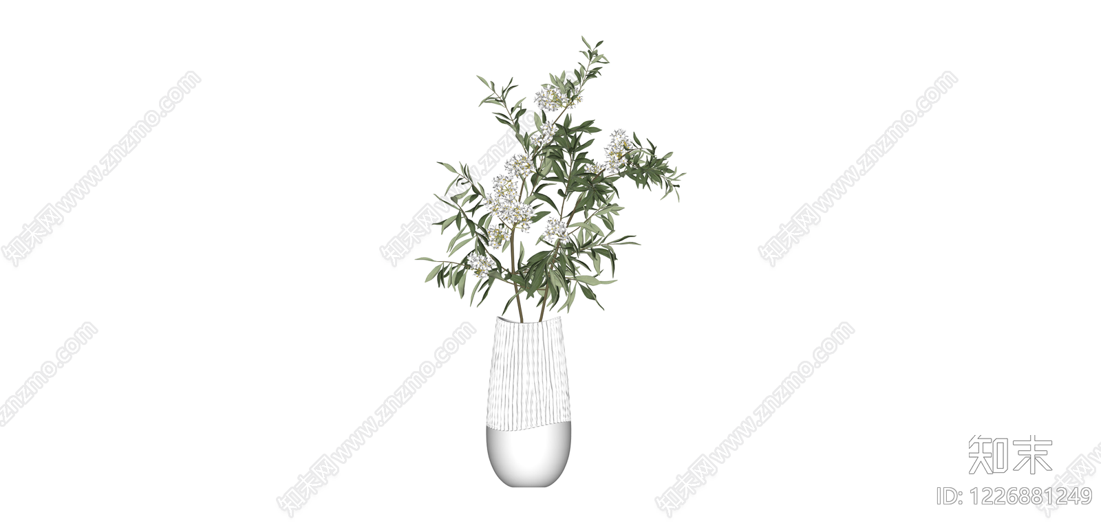 白色纹理花瓶配绿植SU模型下载【ID:1226881249】
