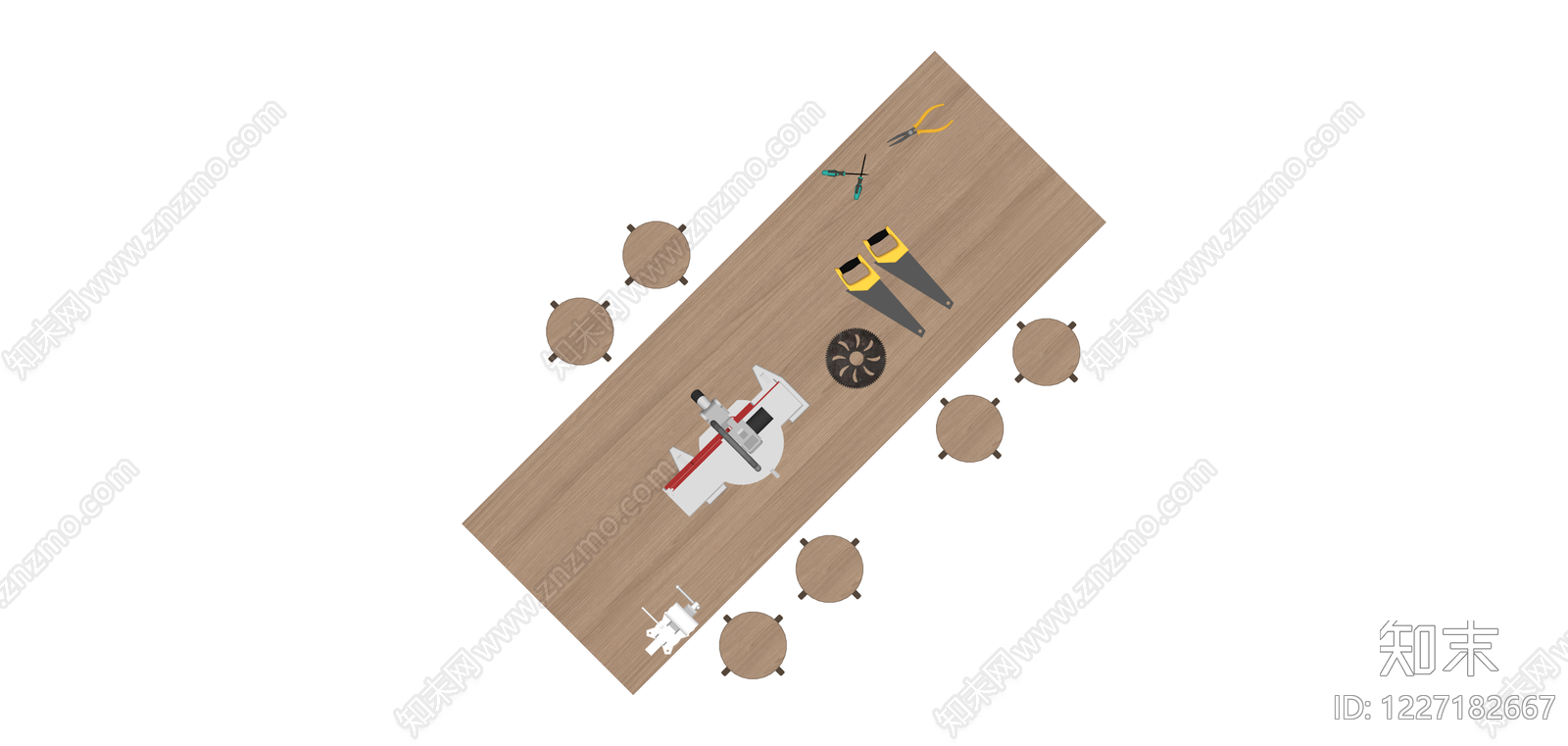 木工工作台及工具组合SU模型下载【ID:1227182667】