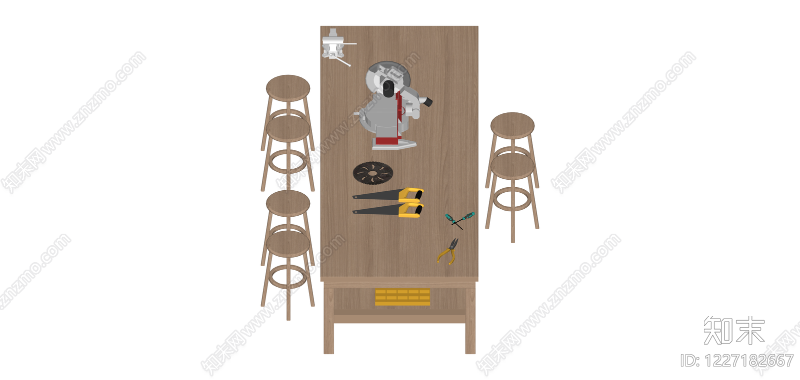 木工工作台及工具组合SU模型下载【ID:1227182667】