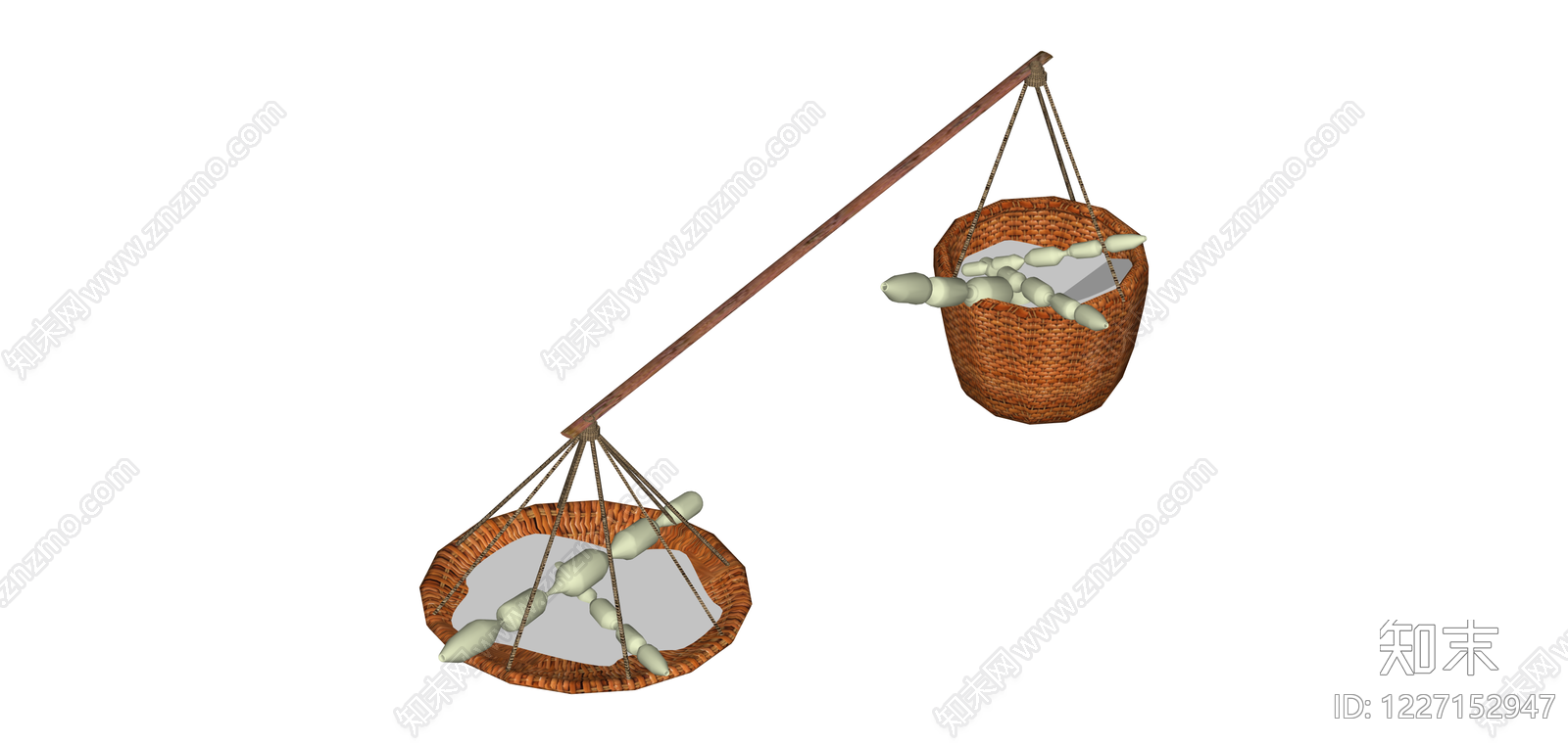 传统扁担与竹篮SU模型下载【ID:1227152947】