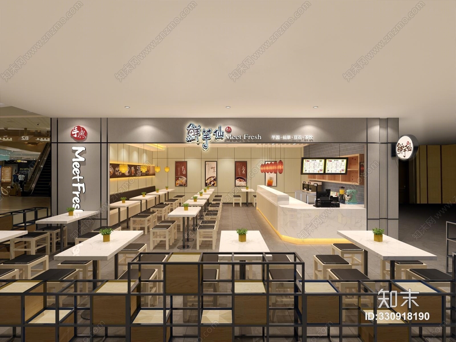 现代餐饮餐厅3D模型下载【ID:330918190】