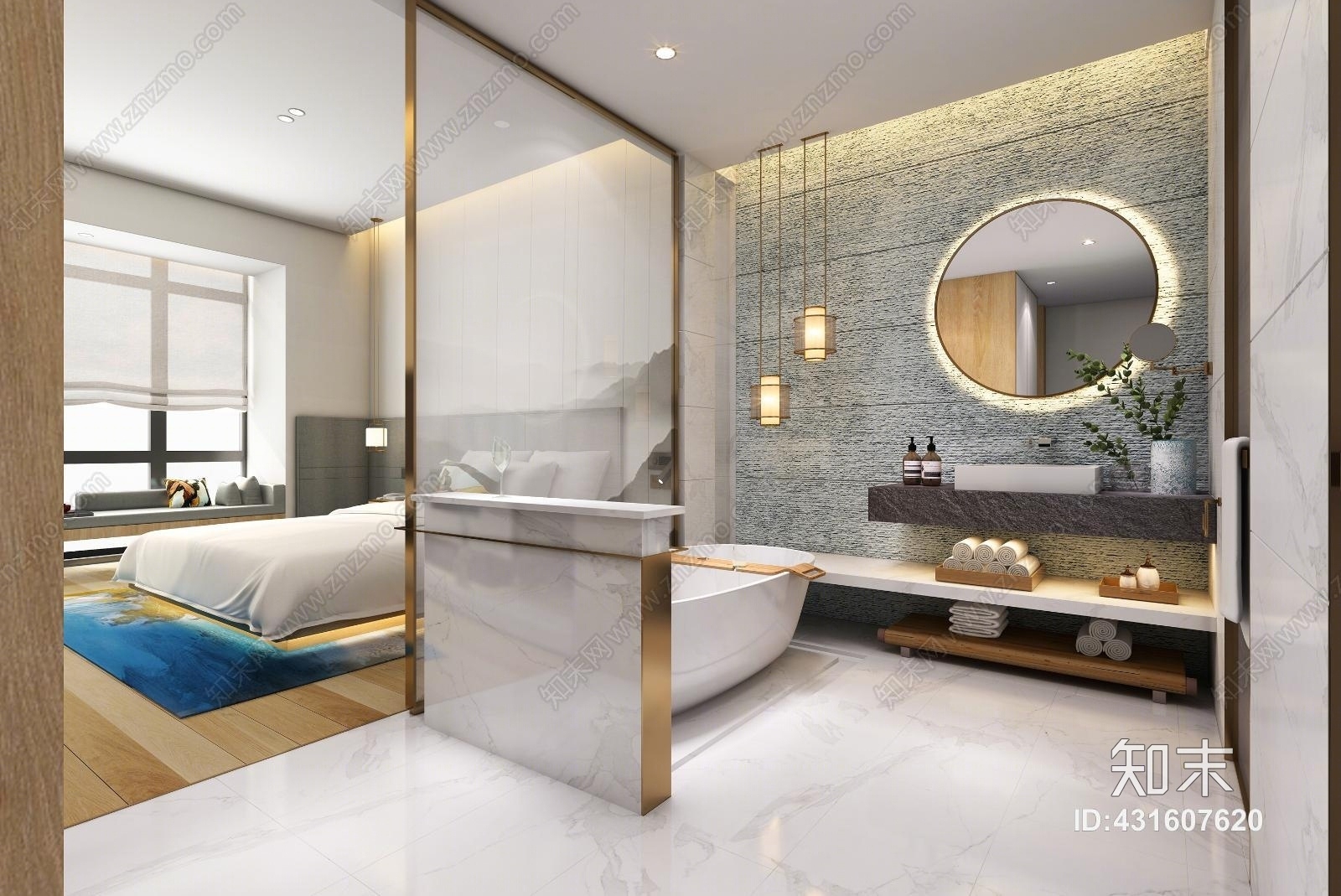 现代名宿酒店客房3D模型下载【ID:431607620】