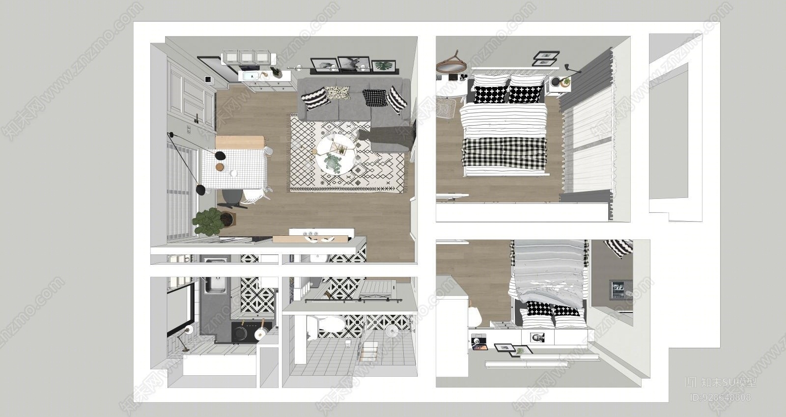 欧式家装室内空间SU模型下载【ID:928648808】