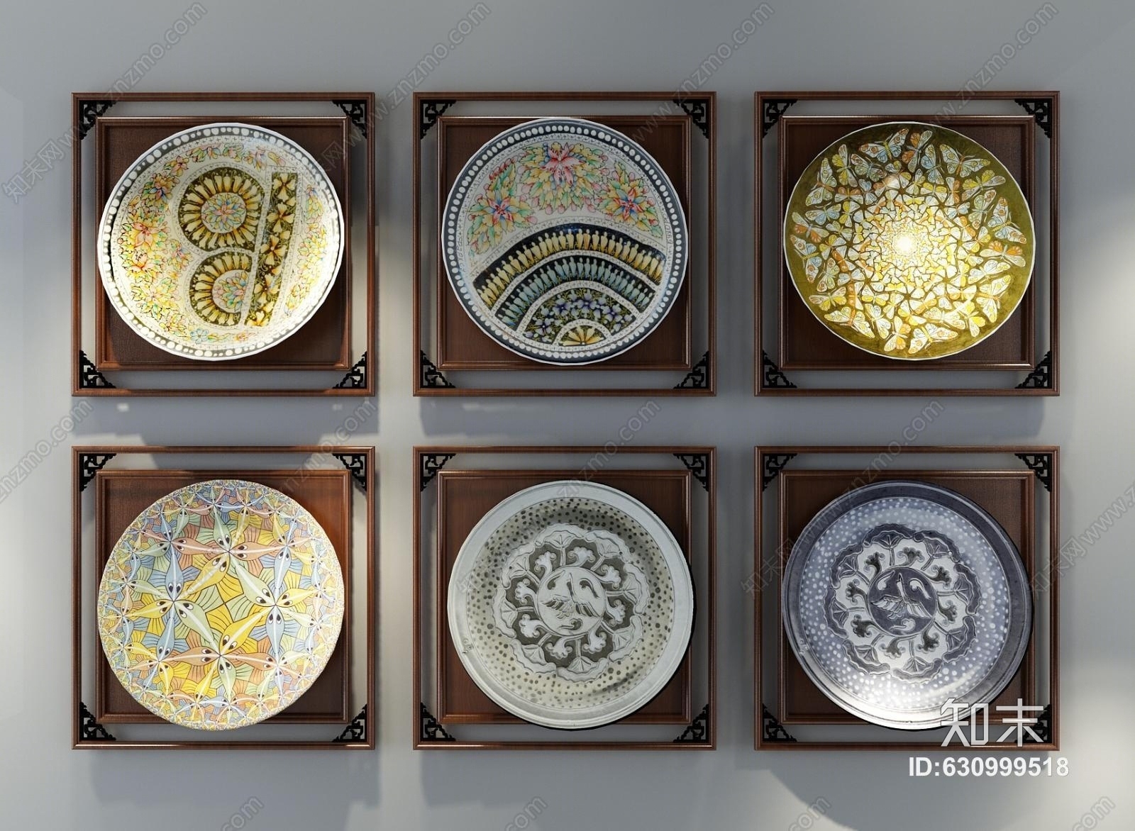 新中式盘子装饰画3D模型下载【ID:630999518】