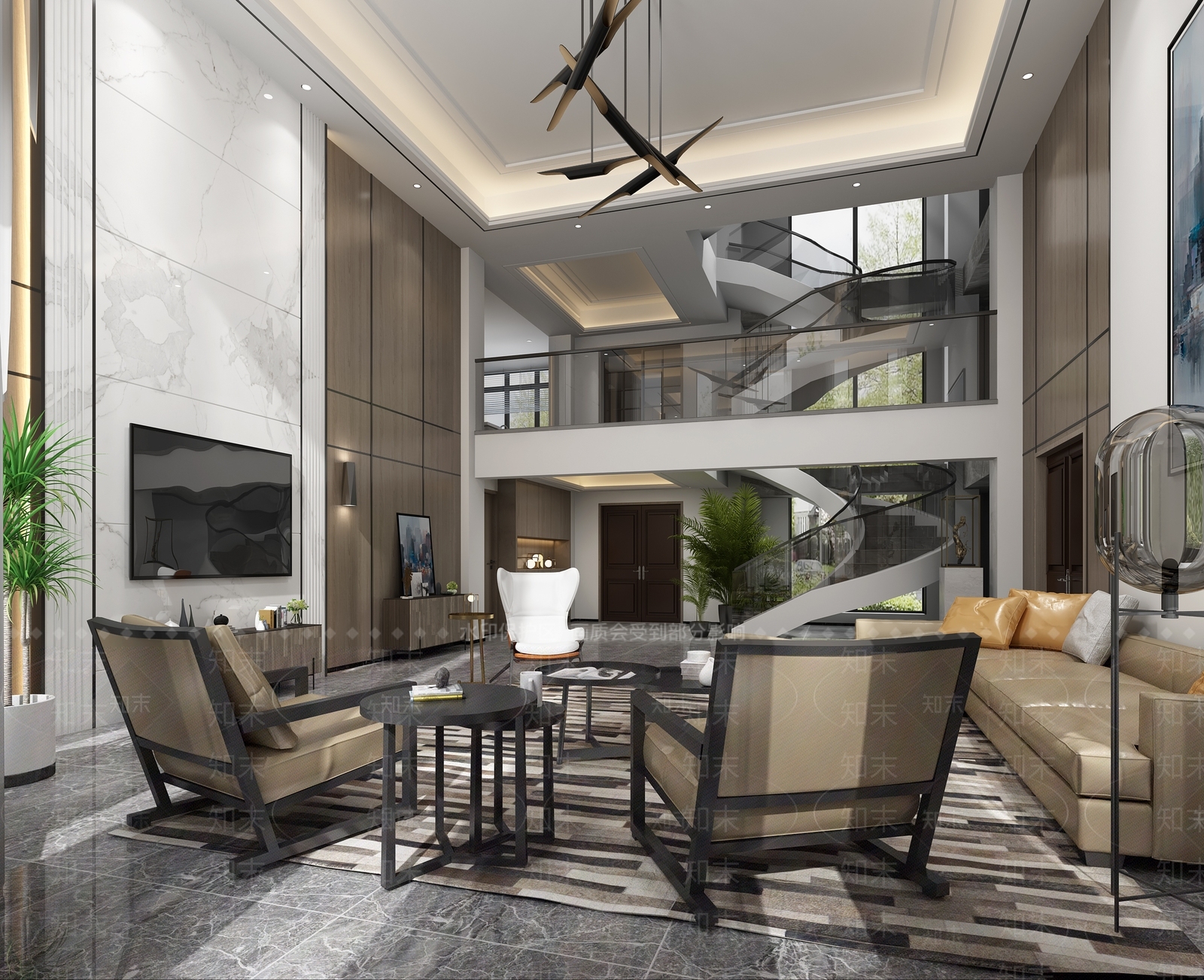 现代挑空客餐厅大图3D模型下载【ID:732242763】