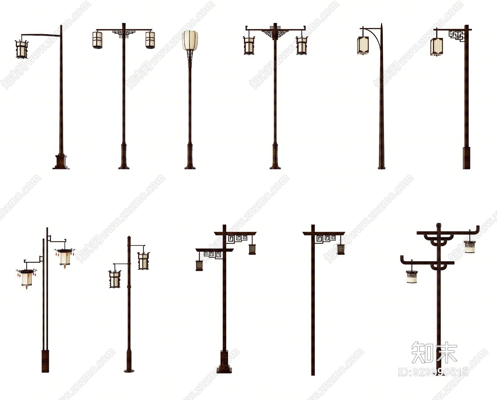 新中式草坪路灯3D模型下载【ID:929990515】