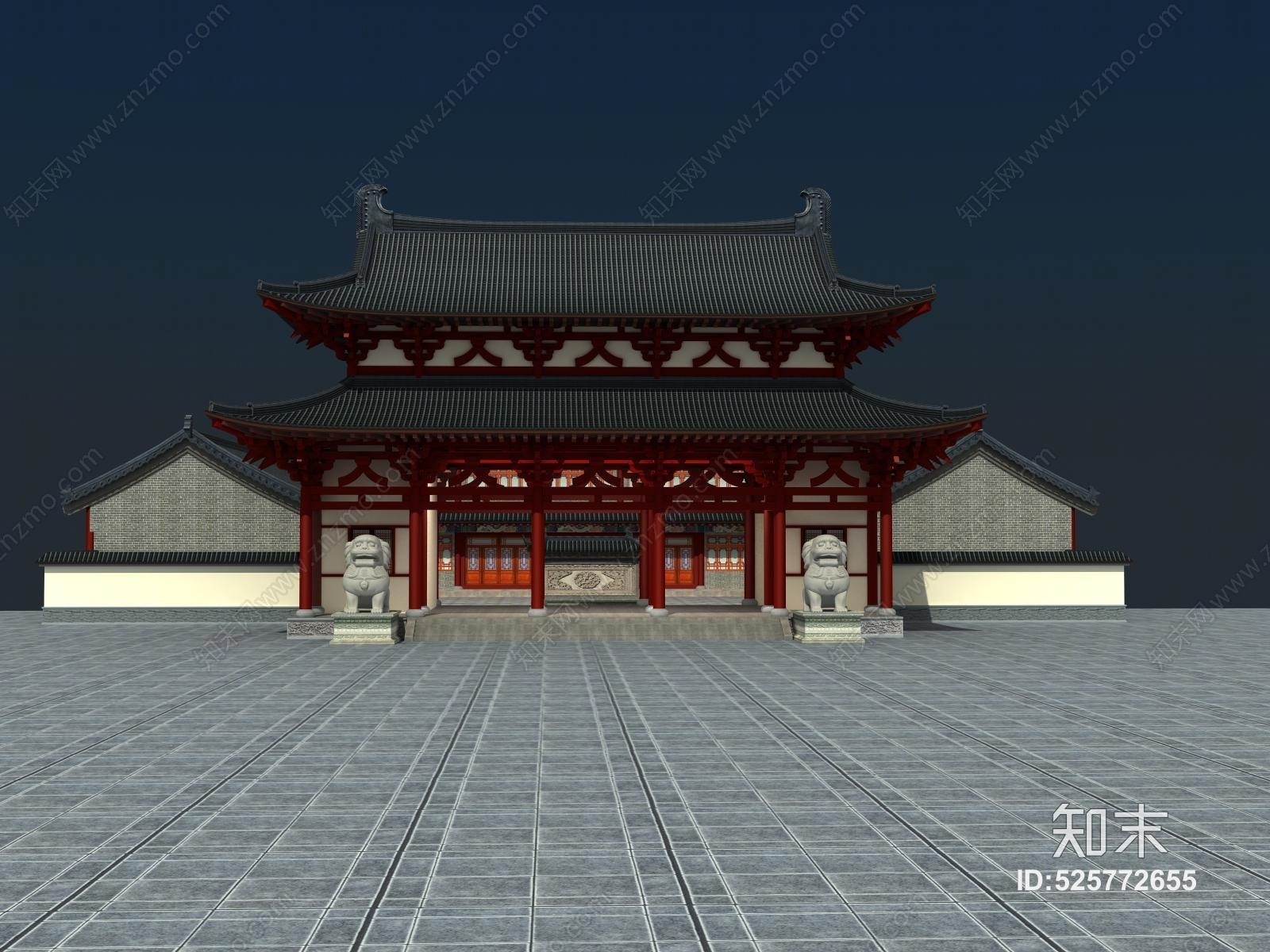 古建筑唐氏大门3D模型下载【ID:525772655】