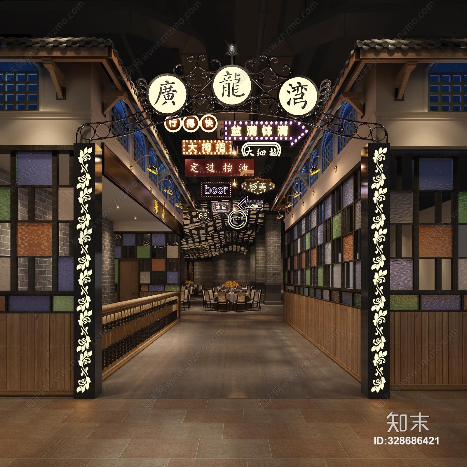 中式一个高级中餐厅的过道收银台3D模型下载【ID:328686421】