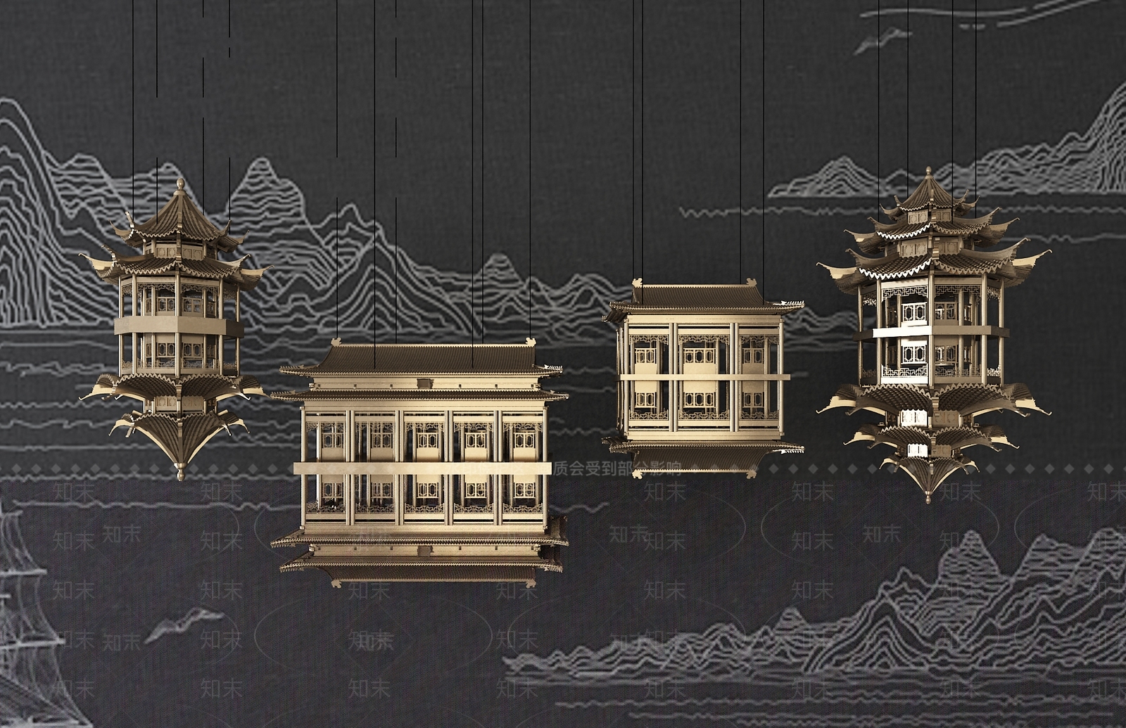新中式装饰灯3D模型下载【ID:233044167】