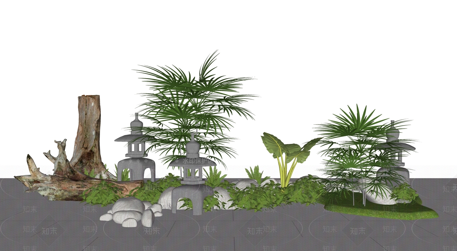 园林植物盆栽景观小品SU模型下载【ID:132553899】