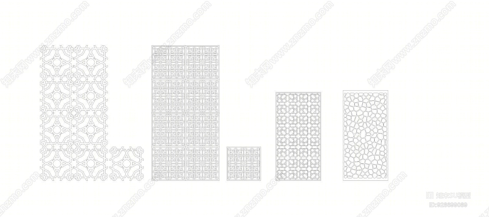 中式风格镂空隔断SU模型下载【ID:928699089】