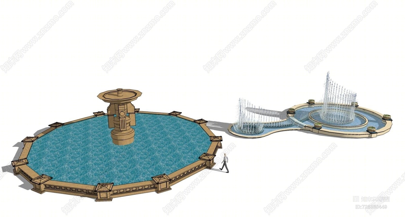 景观入口水景设计喷泉SU模型下载【ID:728360449】