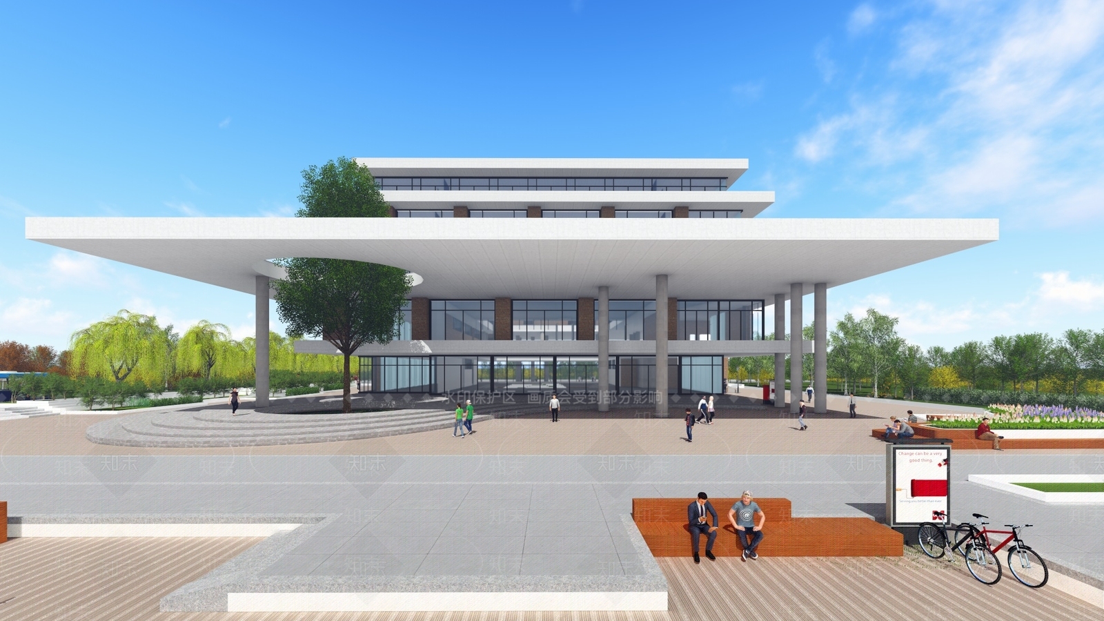 现代风格建筑系馆建筑SU模型下载【ID:532263151】