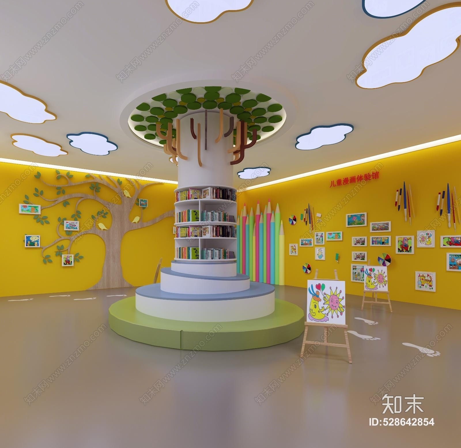 现代画笔儿童漫画体验馆3D模型下载【ID:528642854】