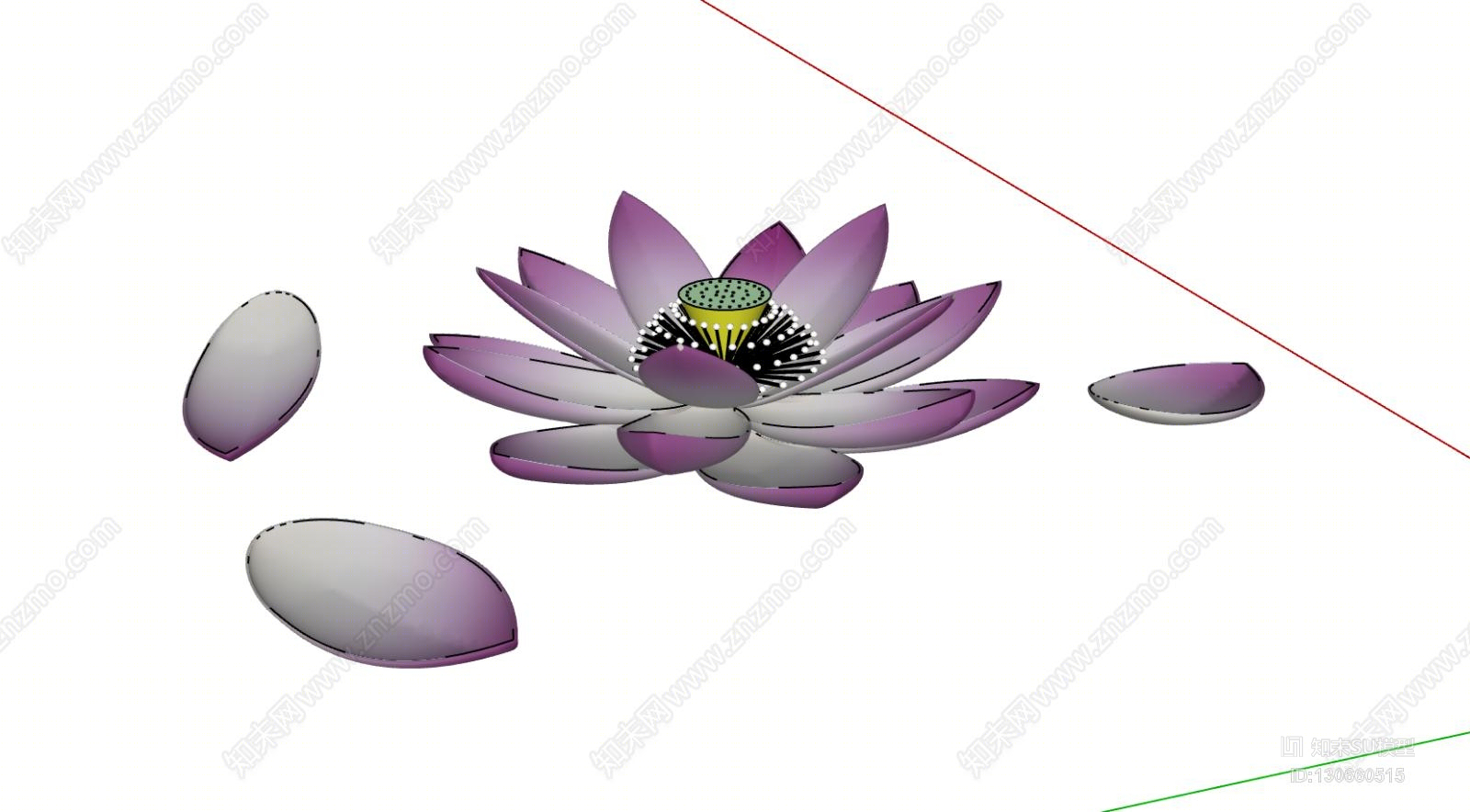 禅意荷花莲花摆件SU模型下载【ID:130660515】