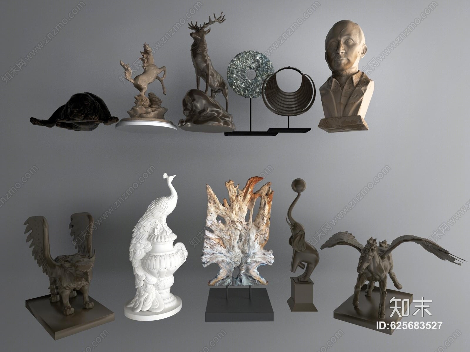 石雕艺术品组合3D模型下载【ID:625683527】