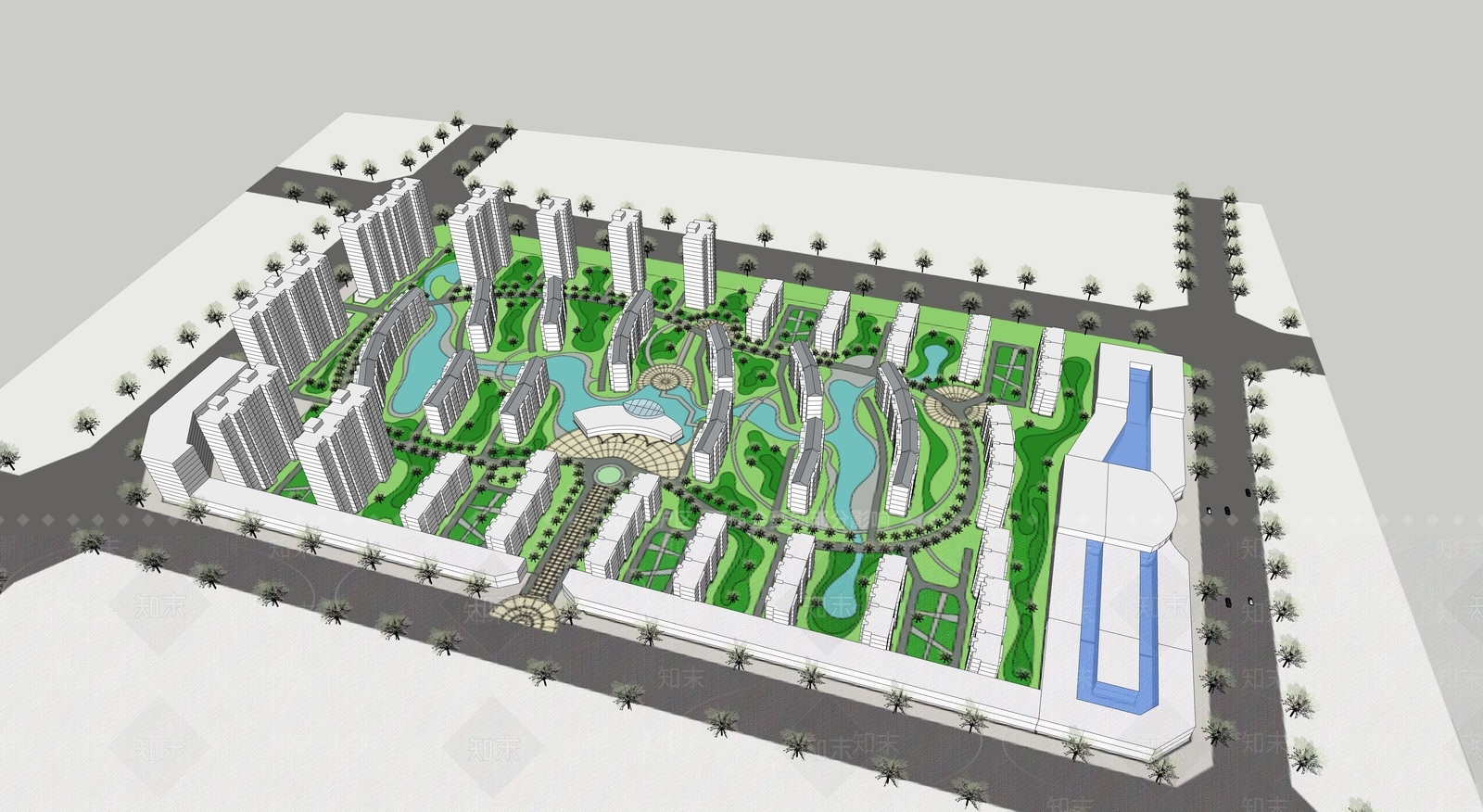 小区景观和建筑规划SU模型下载【ID:335222215】