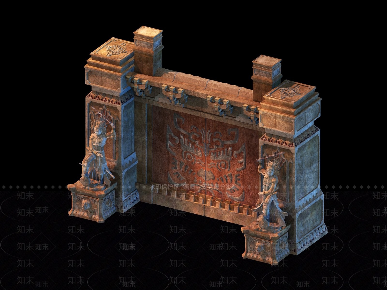 中式石门雕塑3D模型下载【ID:234687834】