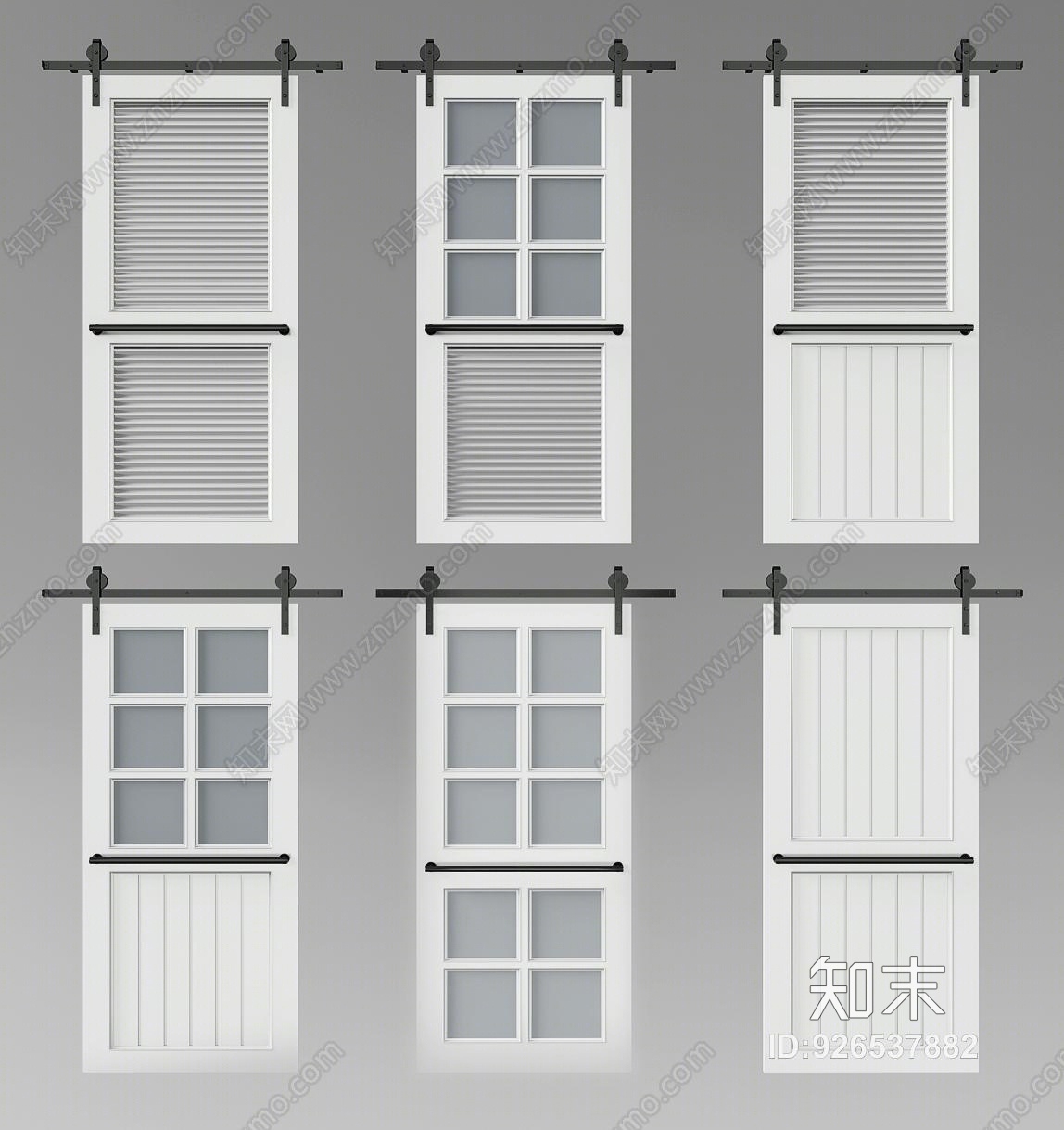 现代实木移动推拉轨道谷仓门组合3D模型下载【ID:926537882】