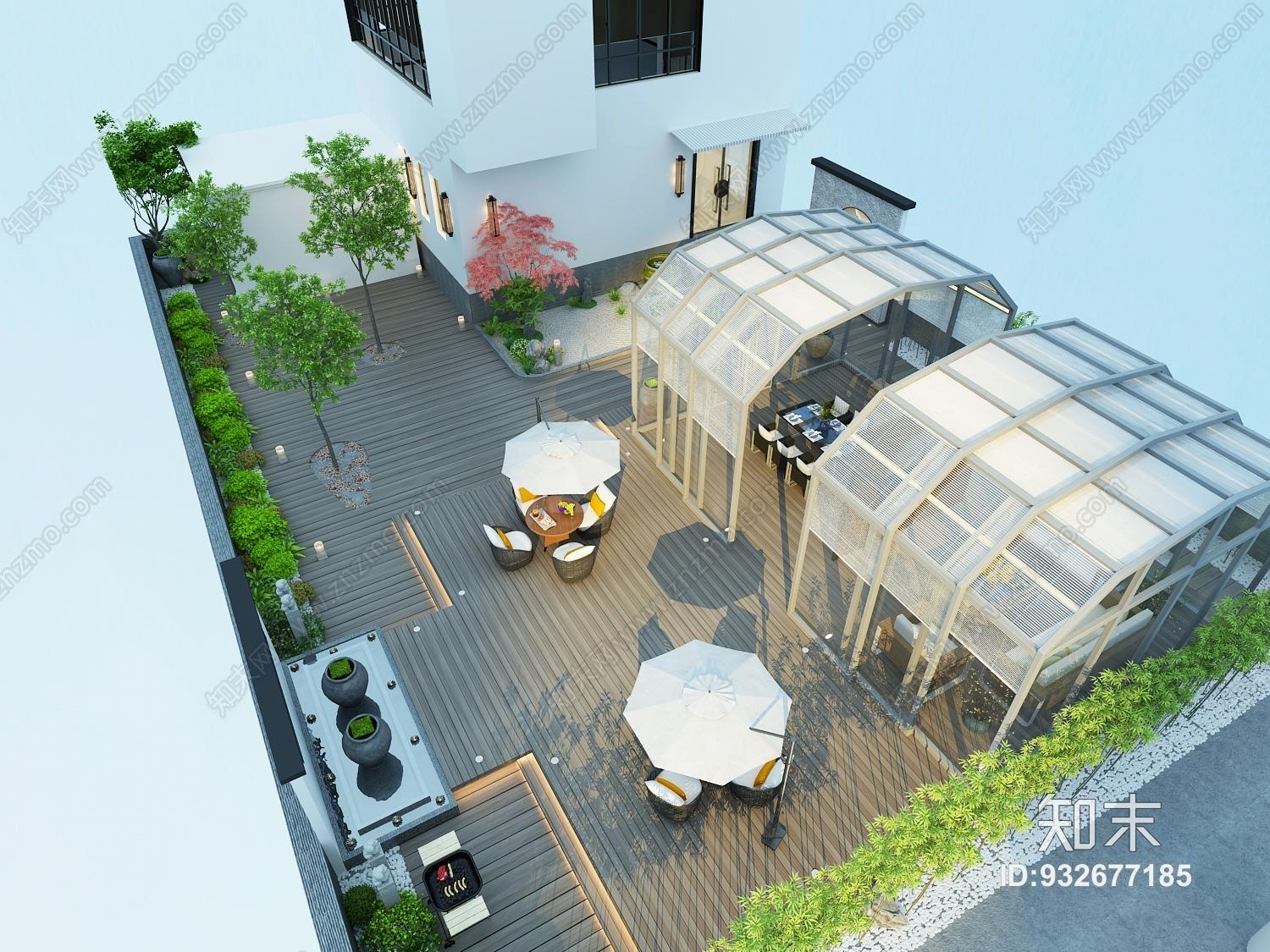 新中式楼顶花园3D模型下载【ID:932677185】