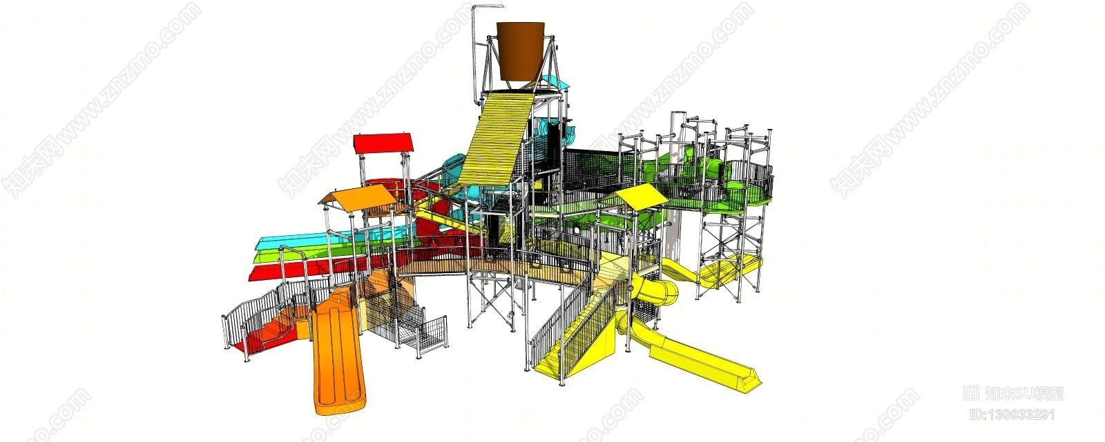 游乐设施水寨滑梯组合SU模型下载【ID:130033291】