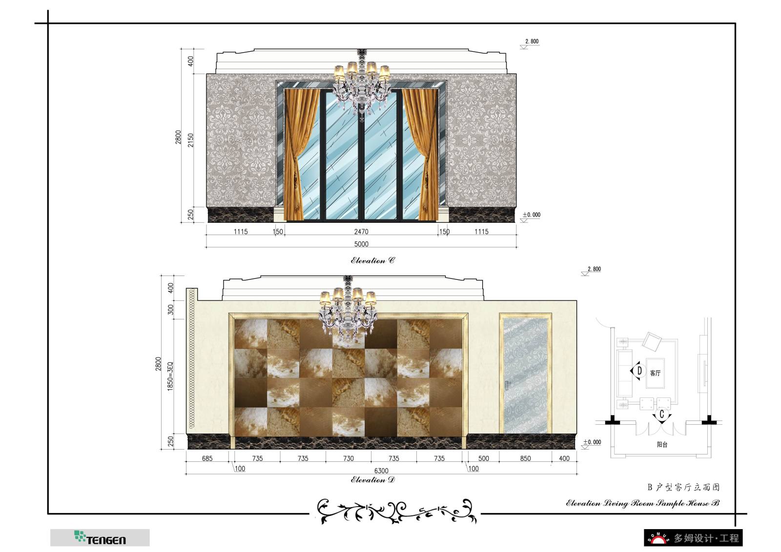 新古典上海多姆设计-南京天正桃源府样板房A、B户型施工效果图施工图下载【ID:532207791】