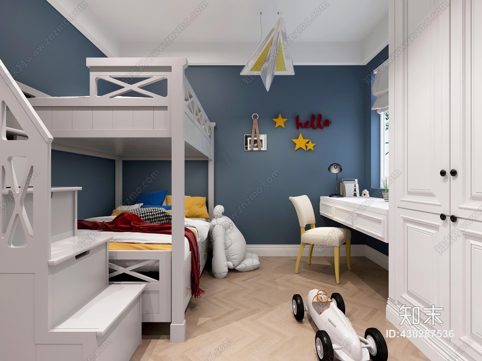 现代儿童房上下床3D模型下载【ID:430287536】