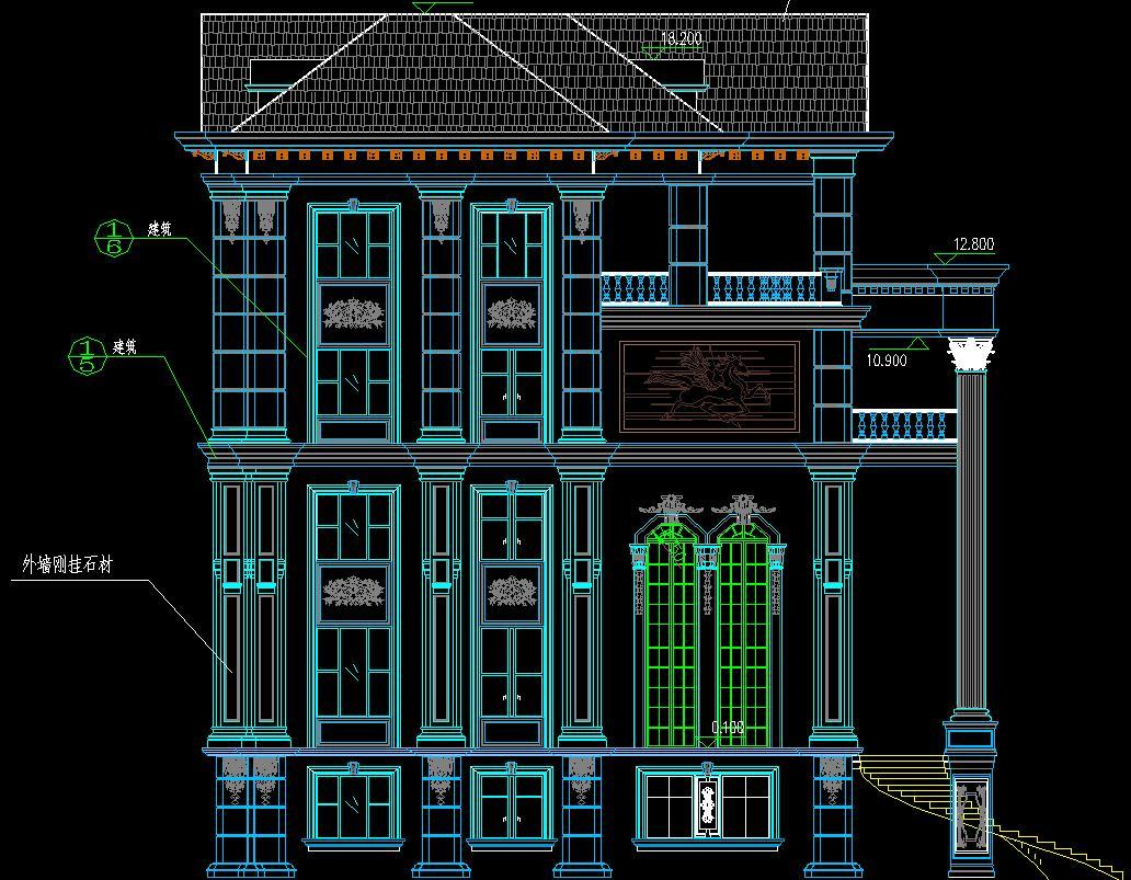 豪华大理石别墅建筑CAD施工图施工图下载【ID:529973499】