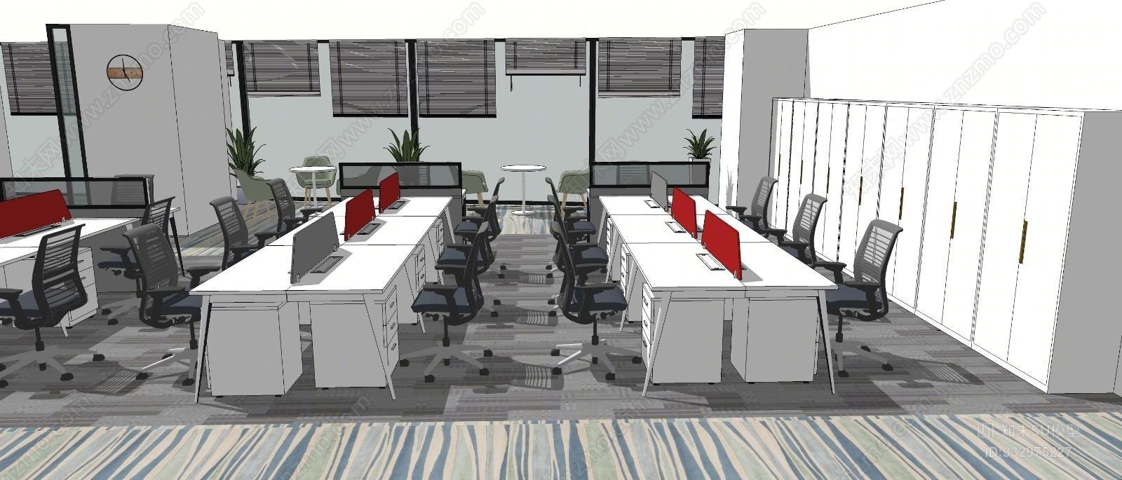 现代办公室桌椅组合尺子su模型下载