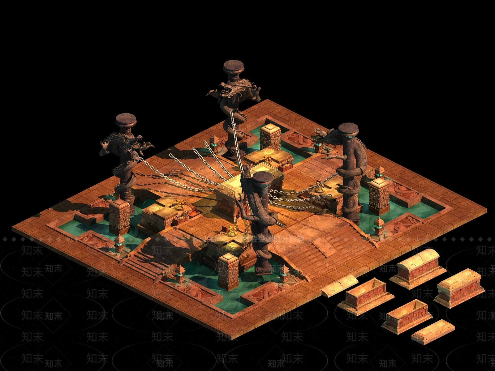 中式古墓棺材3D模型下载【ID:234687839】