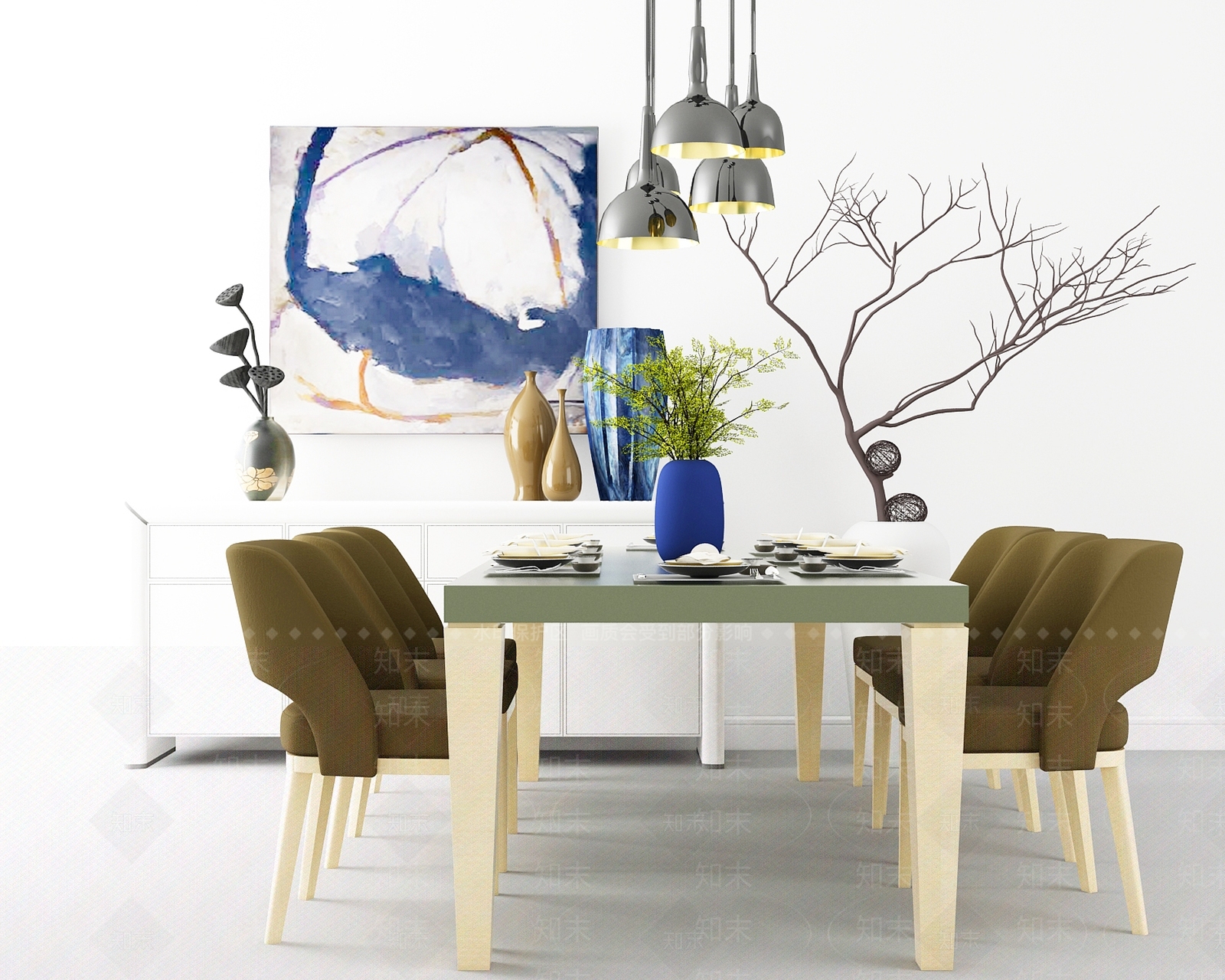 简欧餐桌椅组合3D模型下载【ID:134650836】