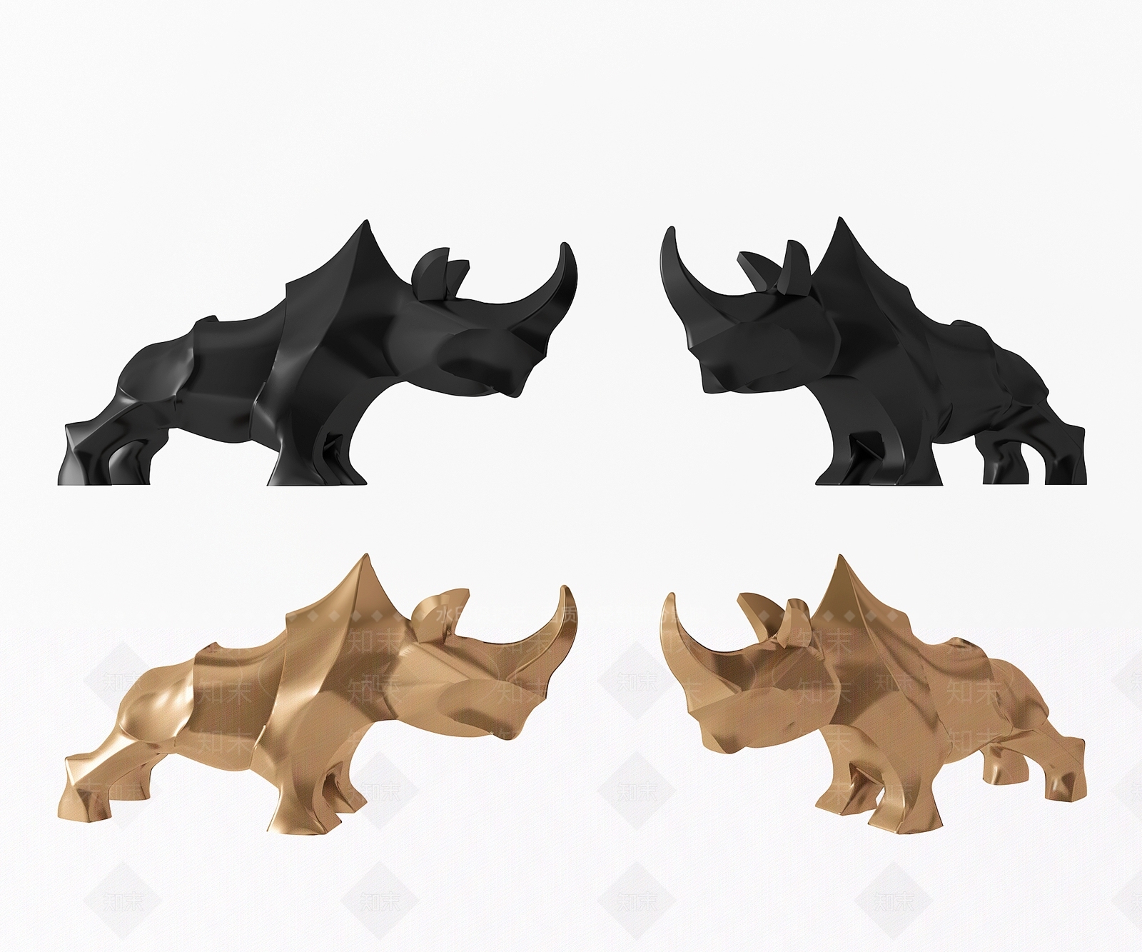 现代犀牛雕塑3D模型下载【ID:334699883】