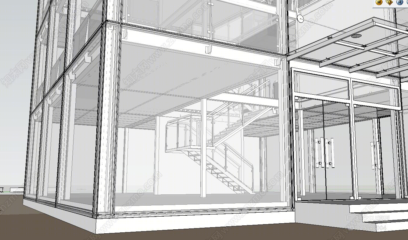 建筑装配玻璃幕墙楼梯扶手屋顶地基工字钢SU模型下载【ID:825848004】