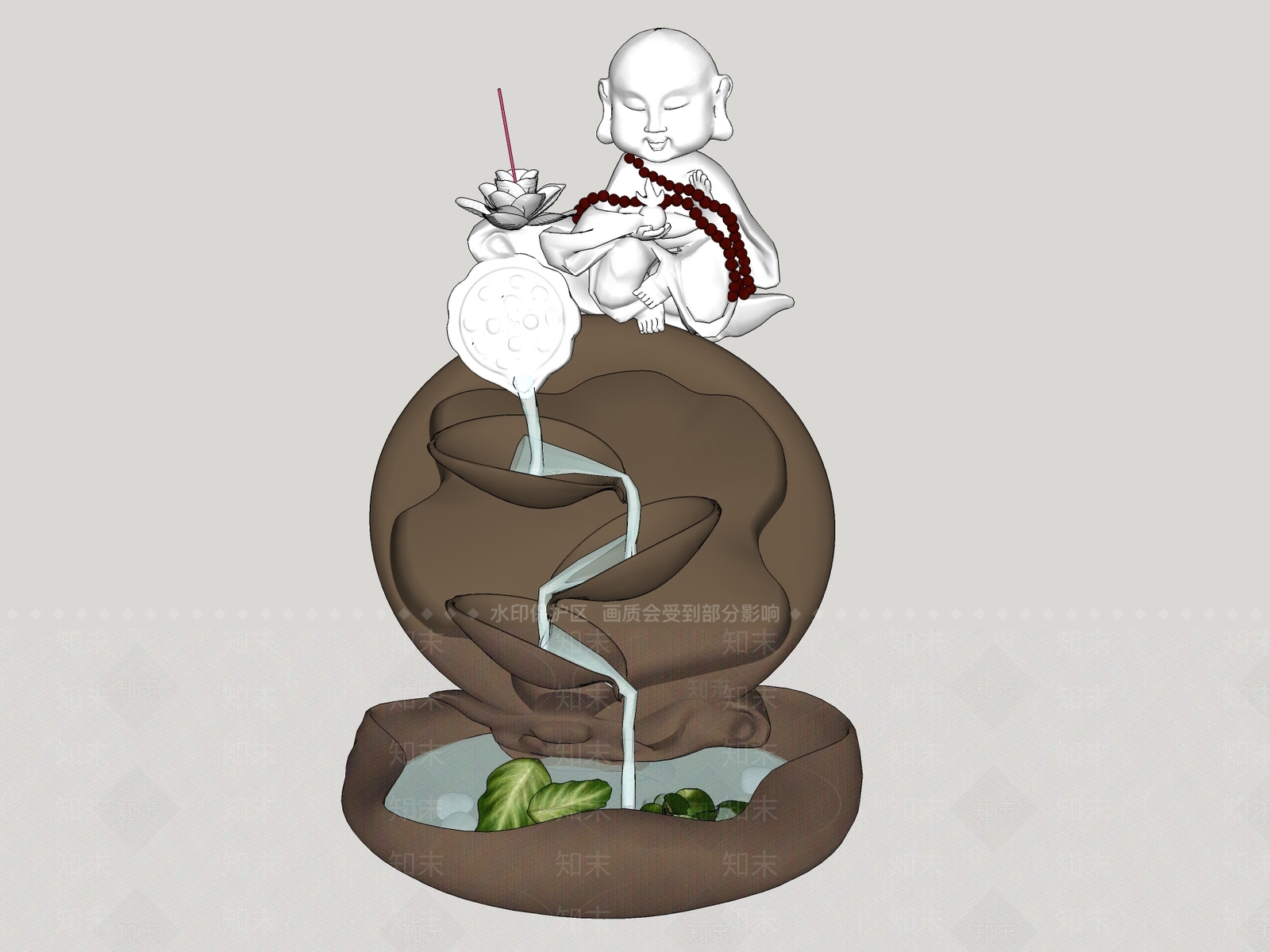 中式水景喷泉叠水摆件钱SU模型下载【ID:933397842】