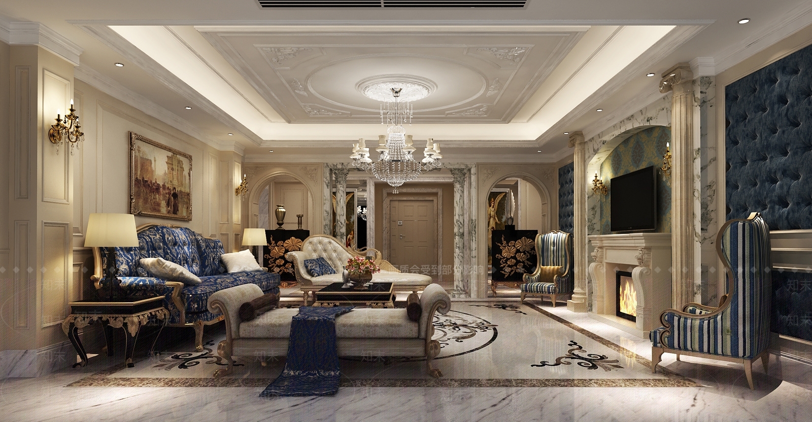 欧式古典客厅沙发组合3D模型下载【ID:732954718】