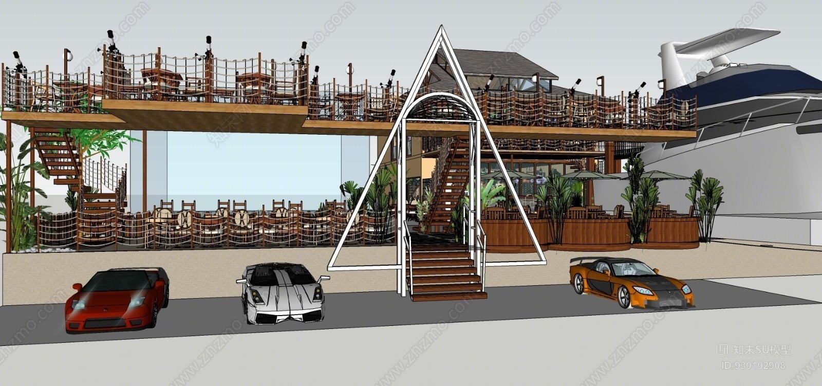 热带音乐酒吧餐厅外摆游乐场SU模型下载【ID:930102908】