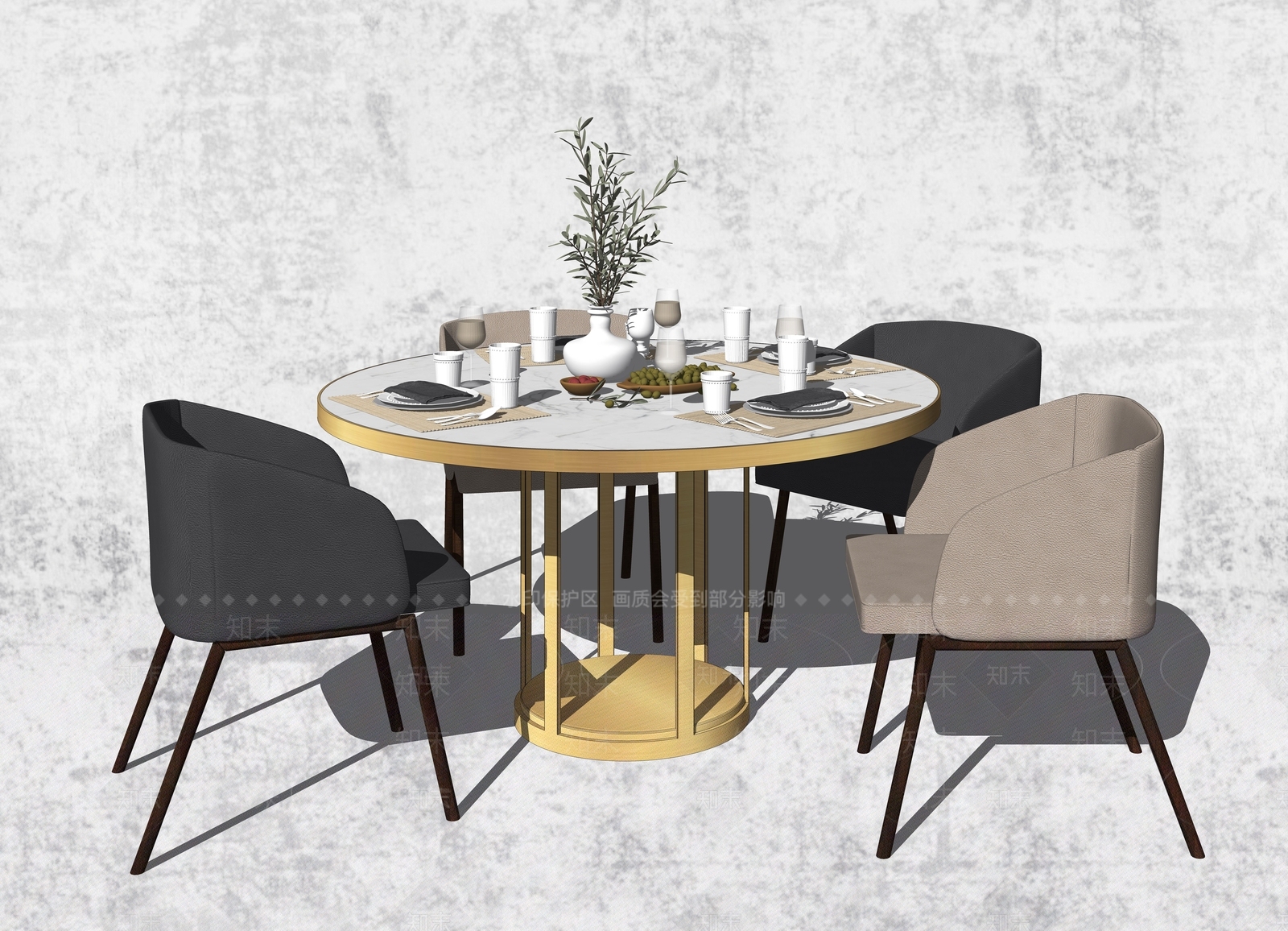 现代北欧餐桌椅组合餐桌3d模型下载【id:632185672】