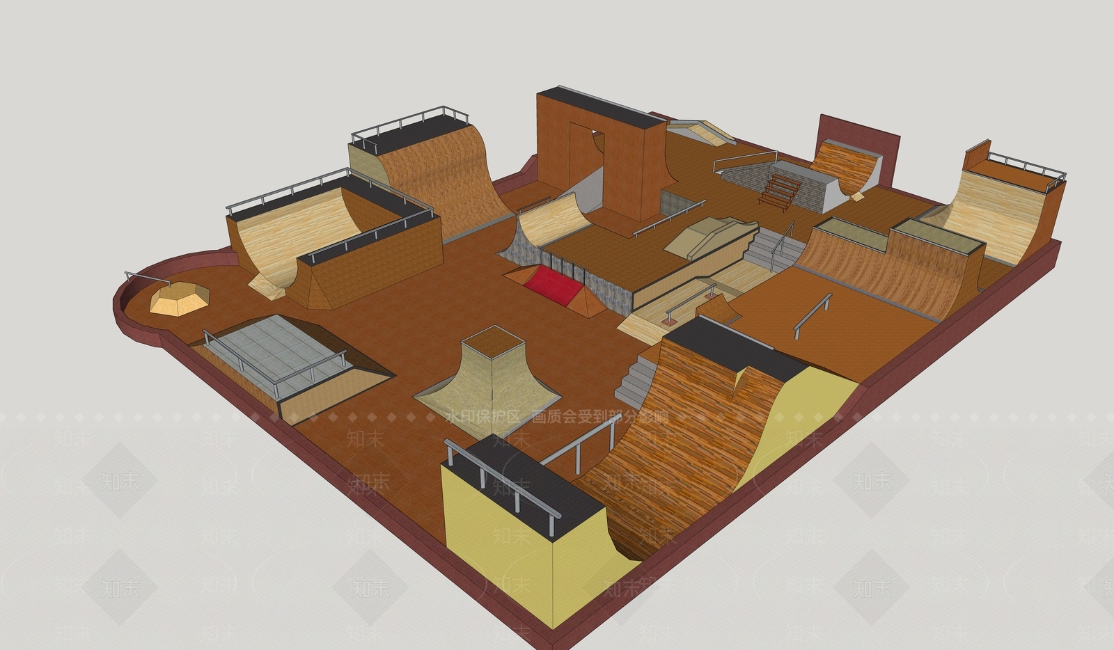 现代青年街头滑板公园下载SU模型下载【ID:534499855】