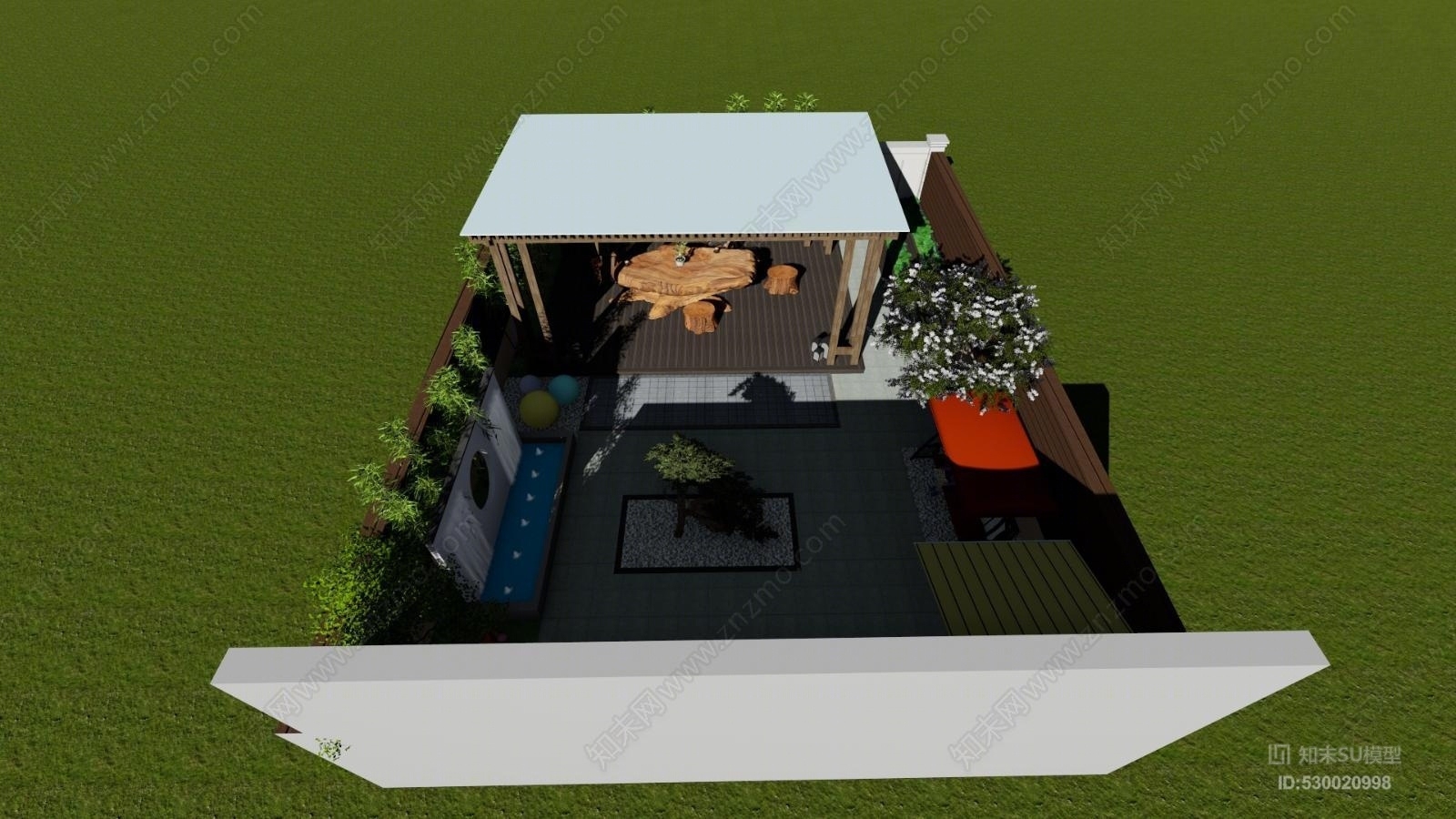 中式别墅庭院景观设计笔记本电脑SU模型下载【ID:530020998】