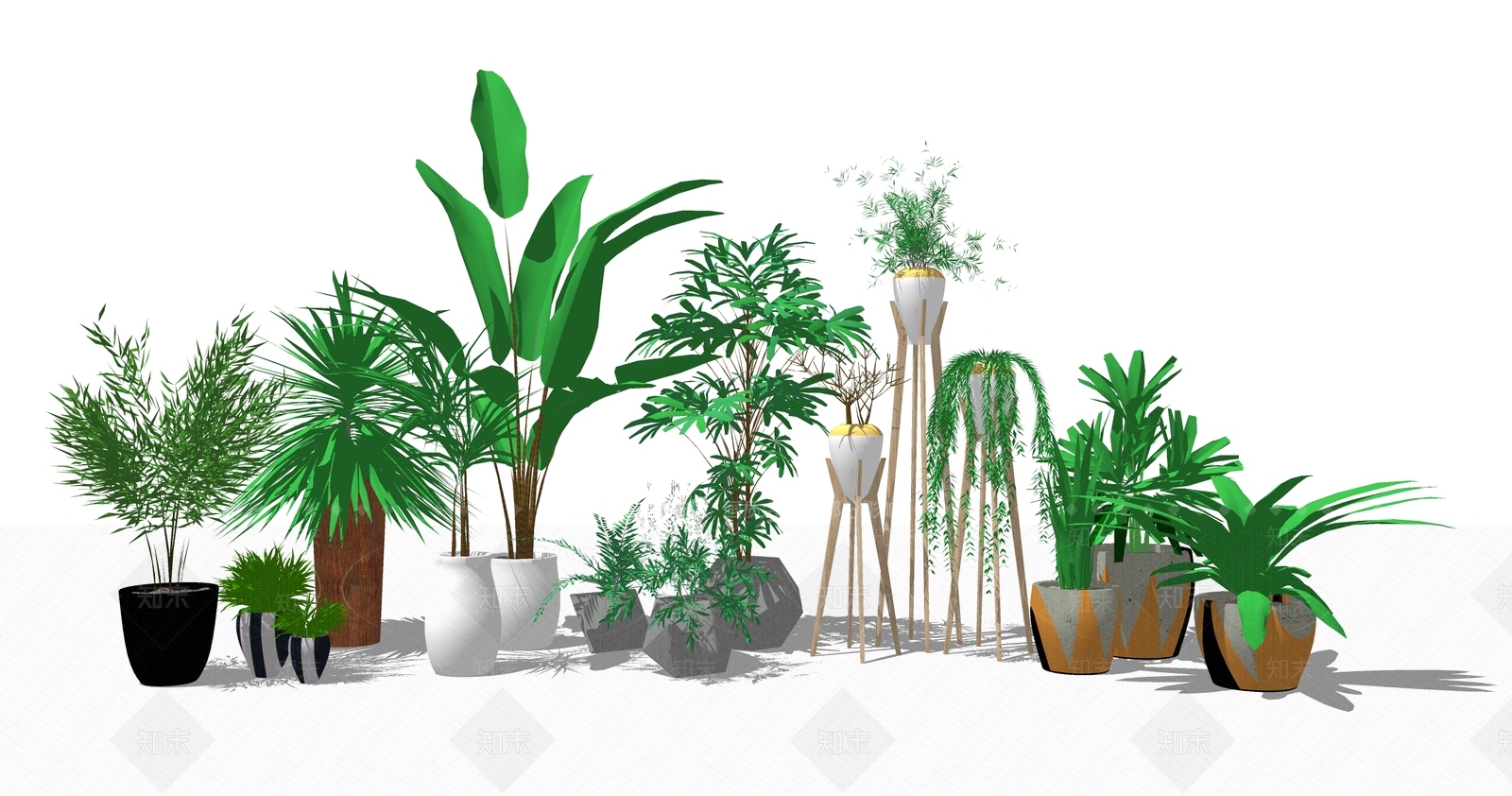 现代陶瓷绿植盆栽组合植物SU模型下载【ID:132842812】