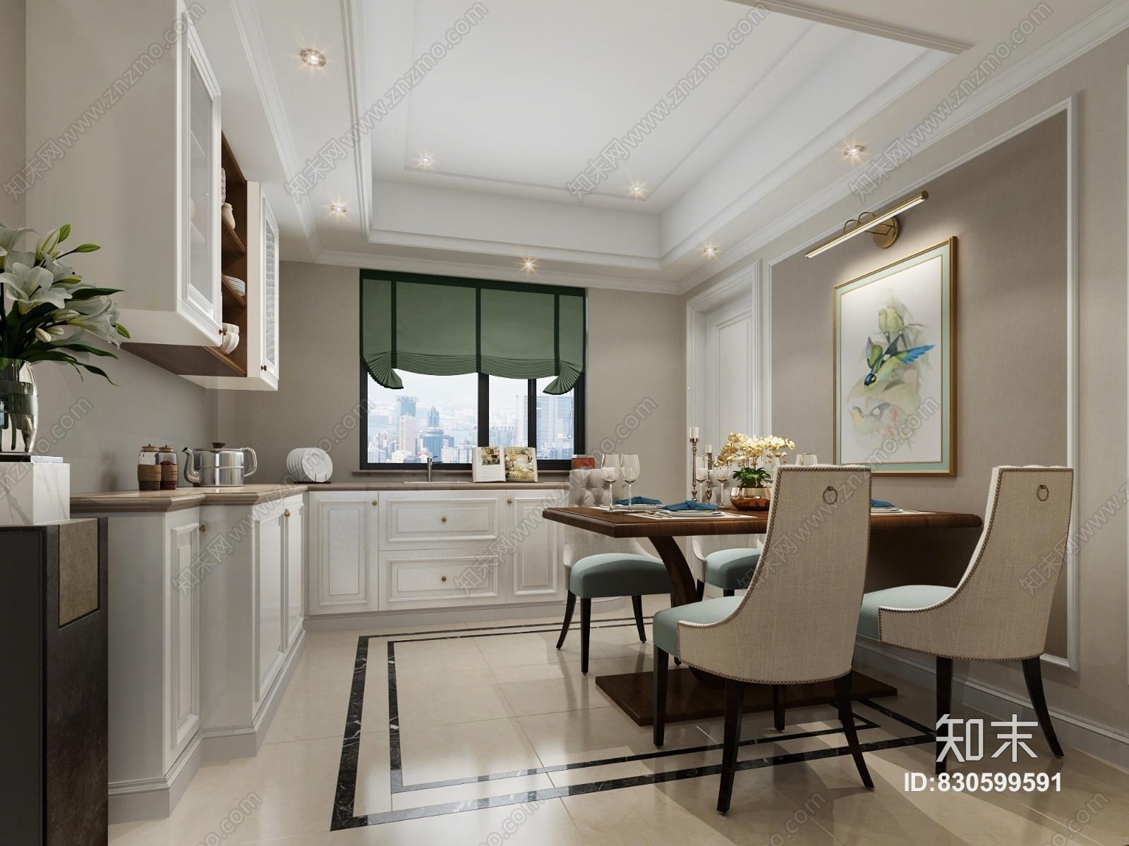 简欧餐厅餐桌组合3D模型下载【ID:830599591】