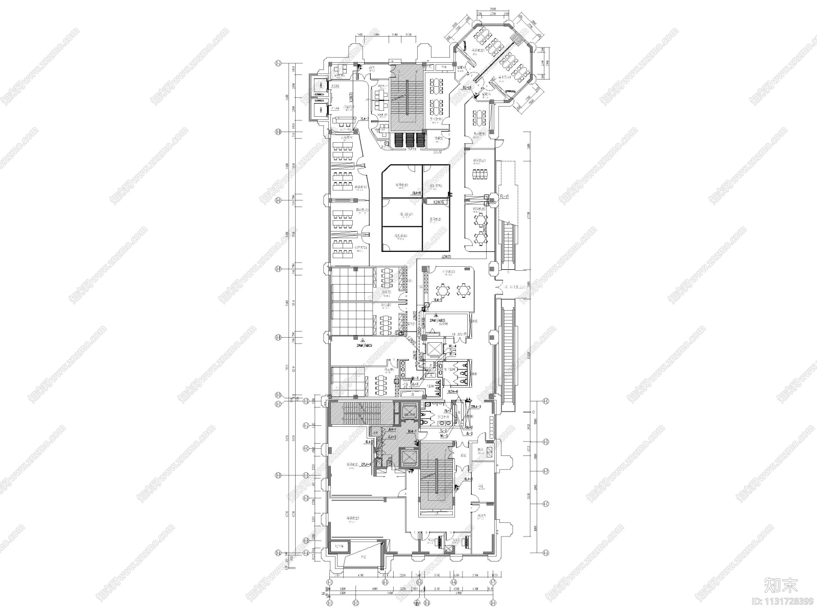 杭州1300㎡教育培训中心装修工程施工图cad施工图下载【ID:1131728399】