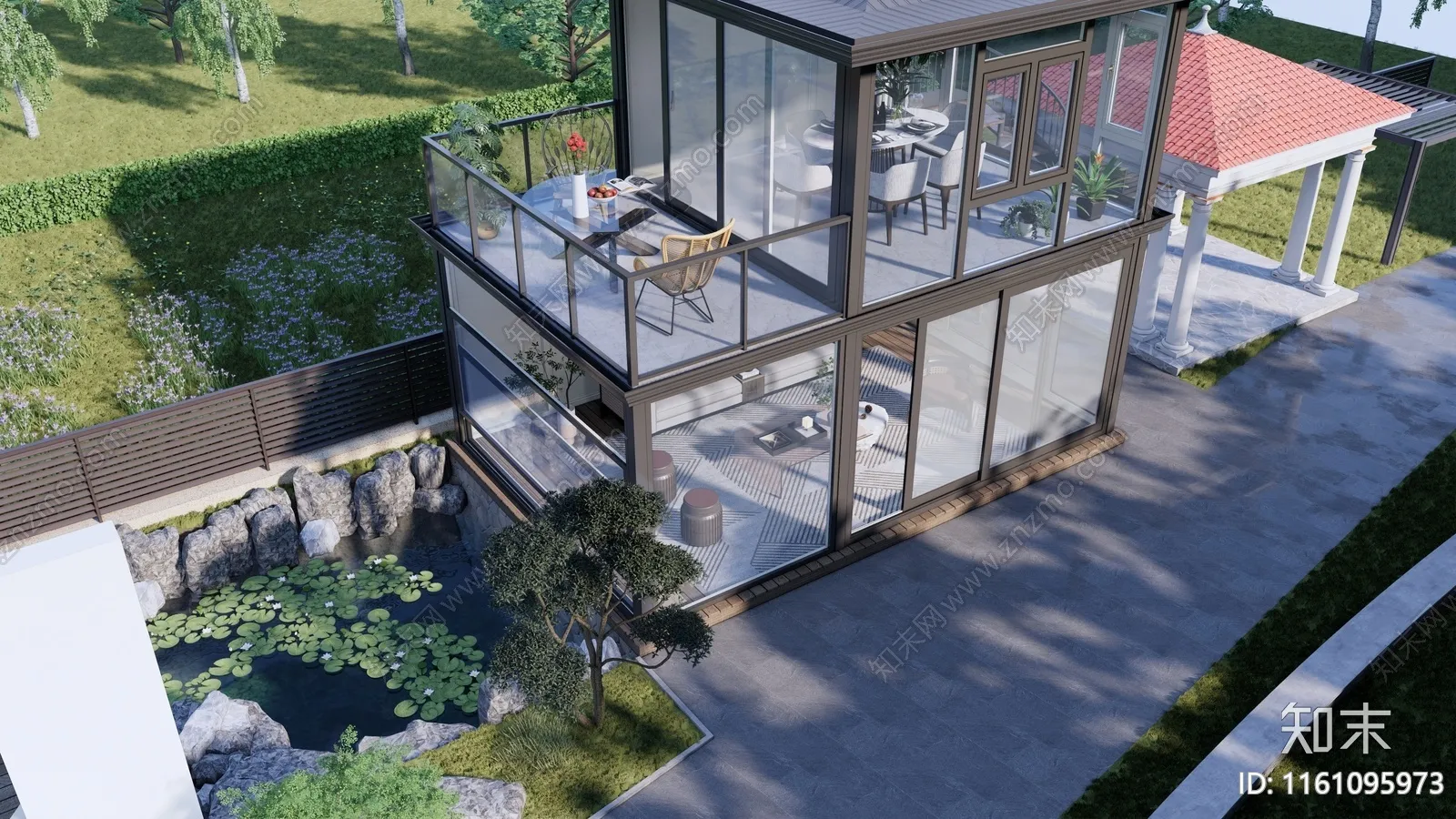 现代庭院景观双层阳光房