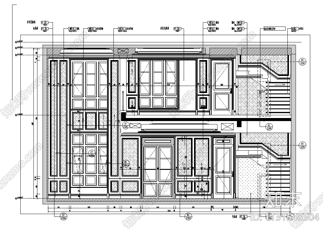 上海523㎡别墅样板间设计CAD施工图+效果图cad施工图下载【ID:1131548504】