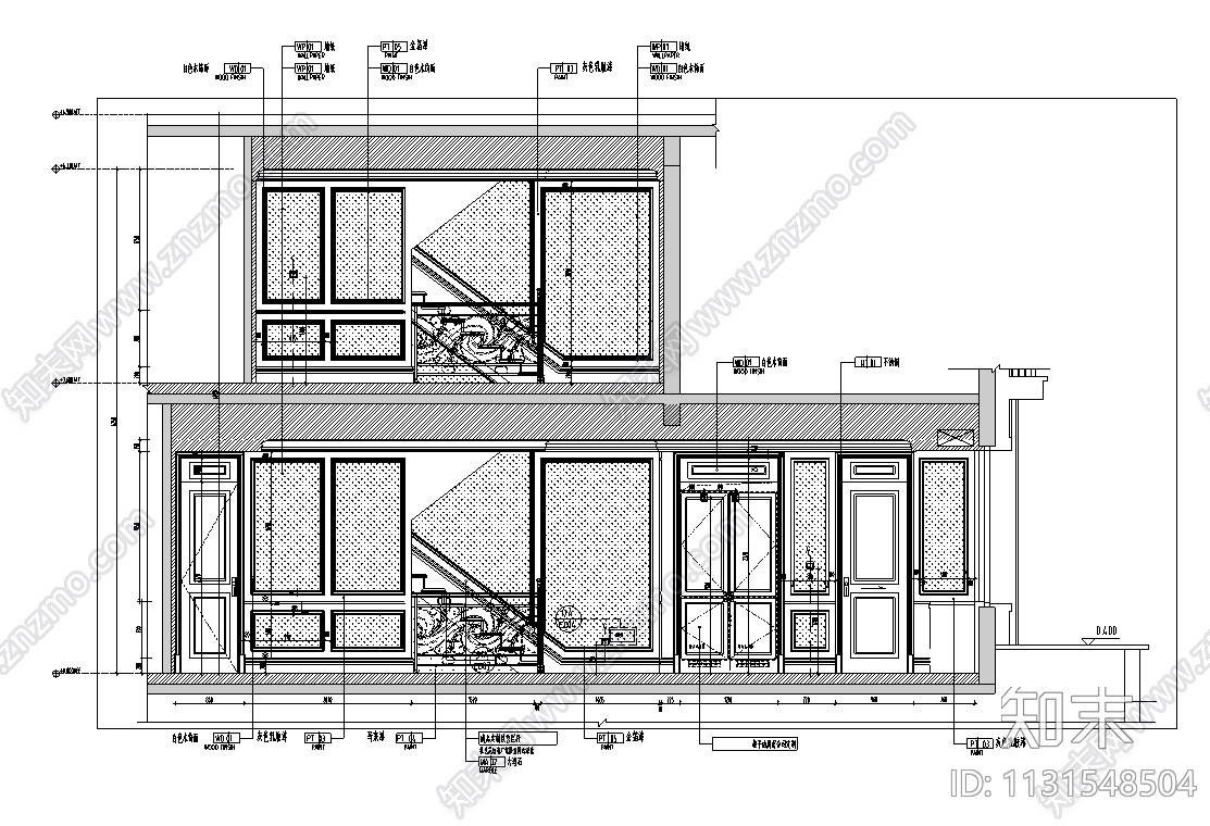 上海523㎡别墅样板间设计CAD施工图+效果图cad施工图下载【ID:1131548504】