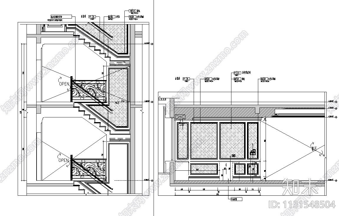 上海523㎡别墅样板间设计CAD施工图+效果图cad施工图下载【ID:1131548504】