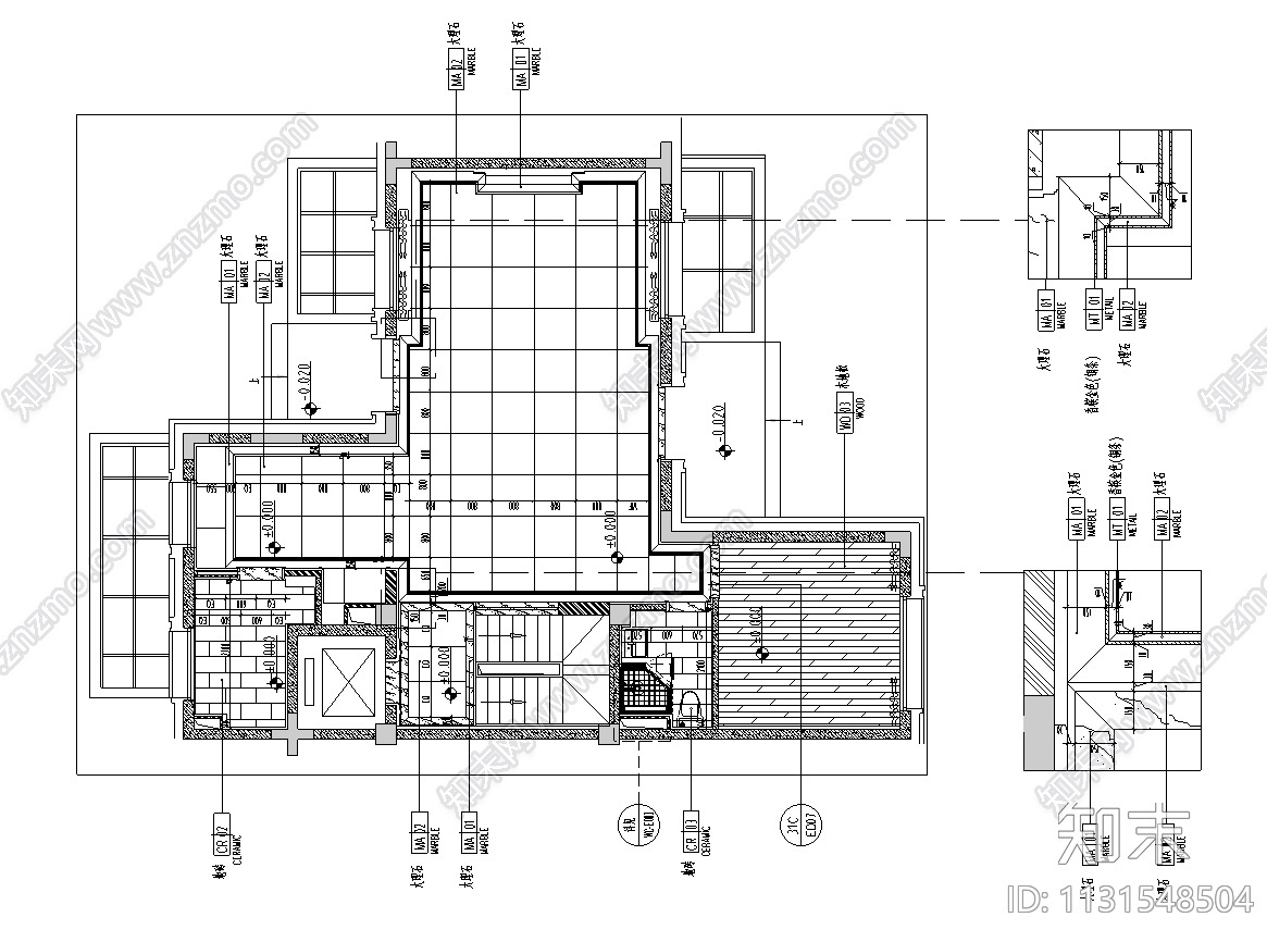 上海523㎡别墅样板间设计CAD施工图+效果图cad施工图下载【ID:1131548504】