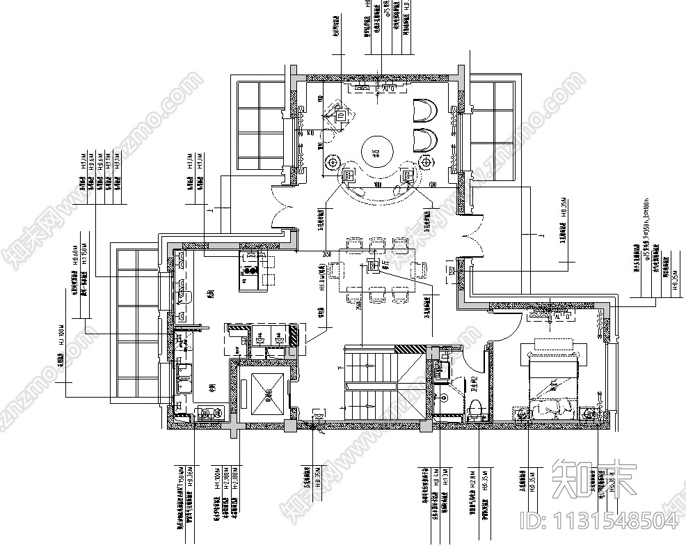 上海523㎡别墅样板间设计CAD施工图+效果图cad施工图下载【ID:1131548504】