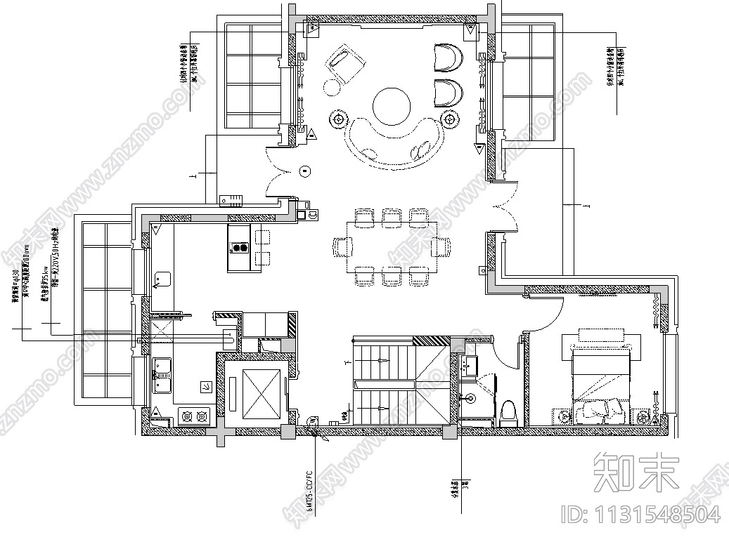 上海523㎡别墅样板间设计CAD施工图+效果图cad施工图下载【ID:1131548504】