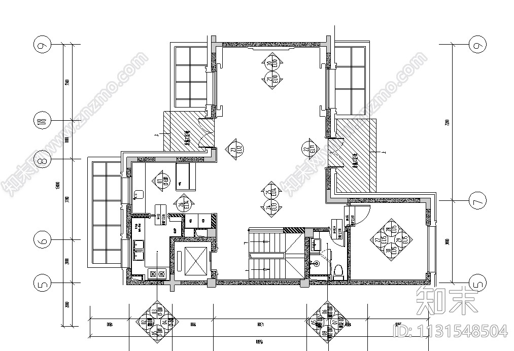 上海523㎡别墅样板间设计CAD施工图+效果图cad施工图下载【ID:1131548504】